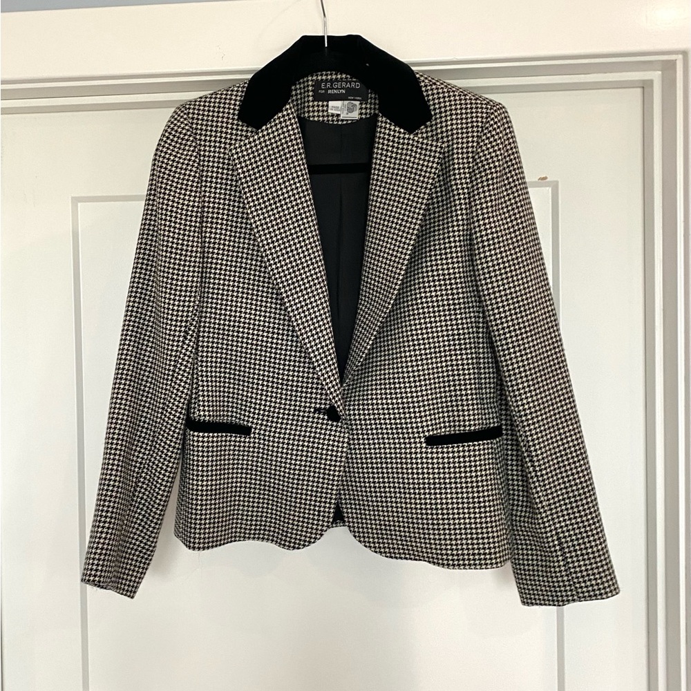 Vintage E.R. Gerard for Renlyn Black & Beige Lapel Button Blazer Size 6